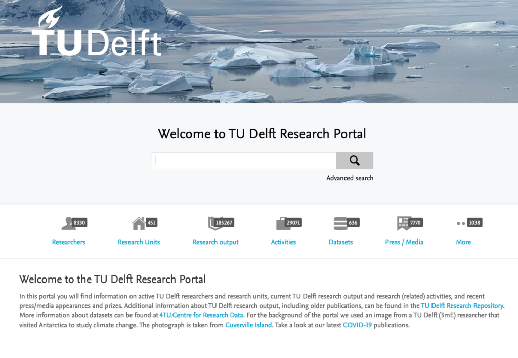 Screenshot of Delft Research Portal